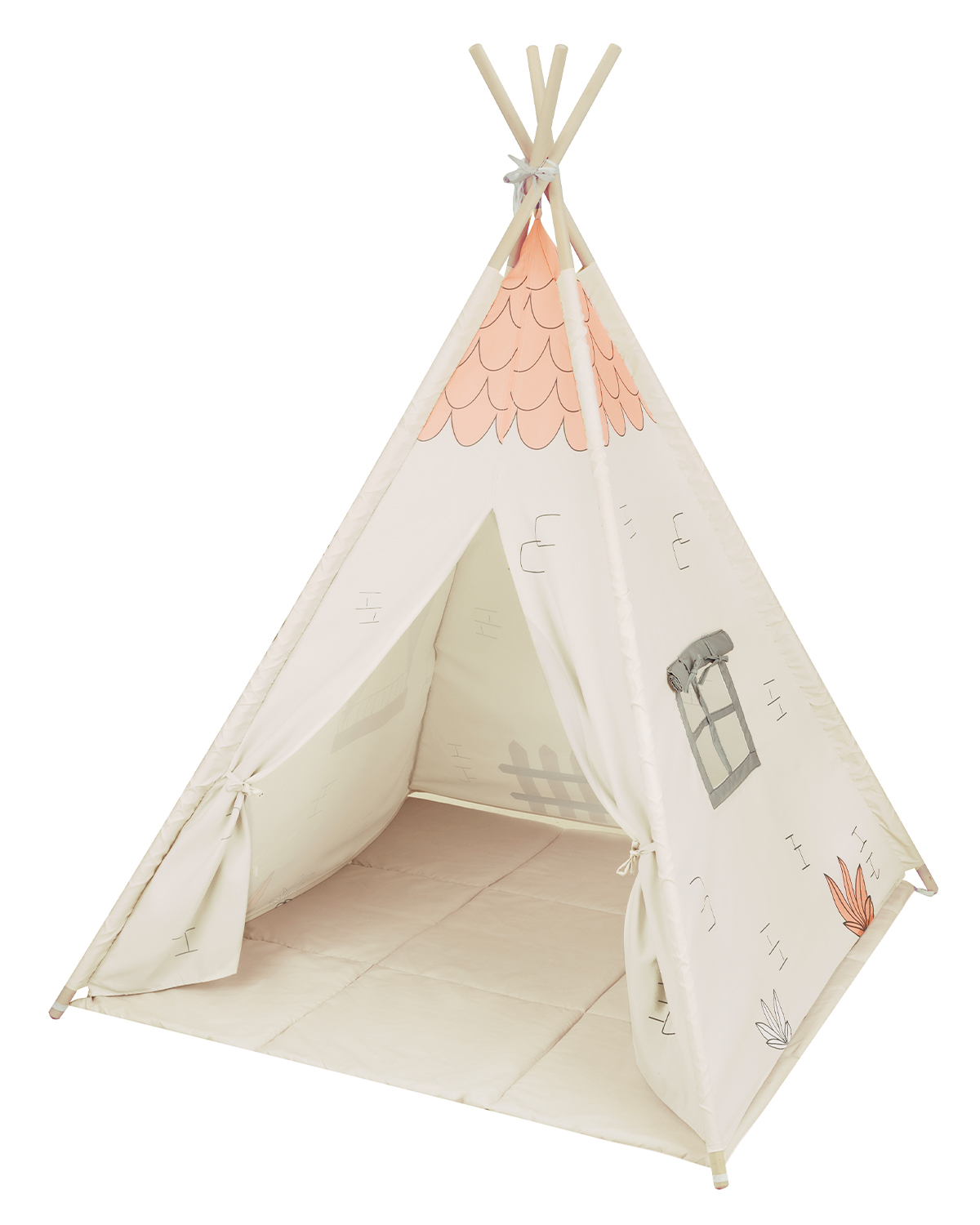 Teepee de madera con alfombra acolchada mod. CASITA BEIGE - Imagen 3
