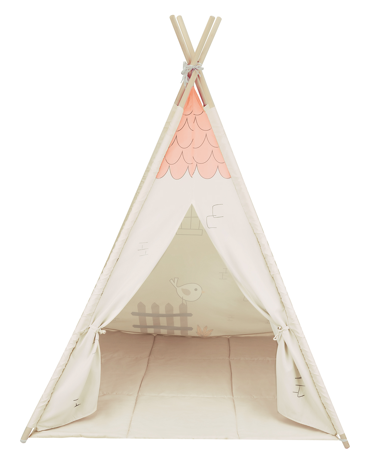 Teepee de madera con alfombra acolchada mod. CASITA BEIGE - Imagen 5