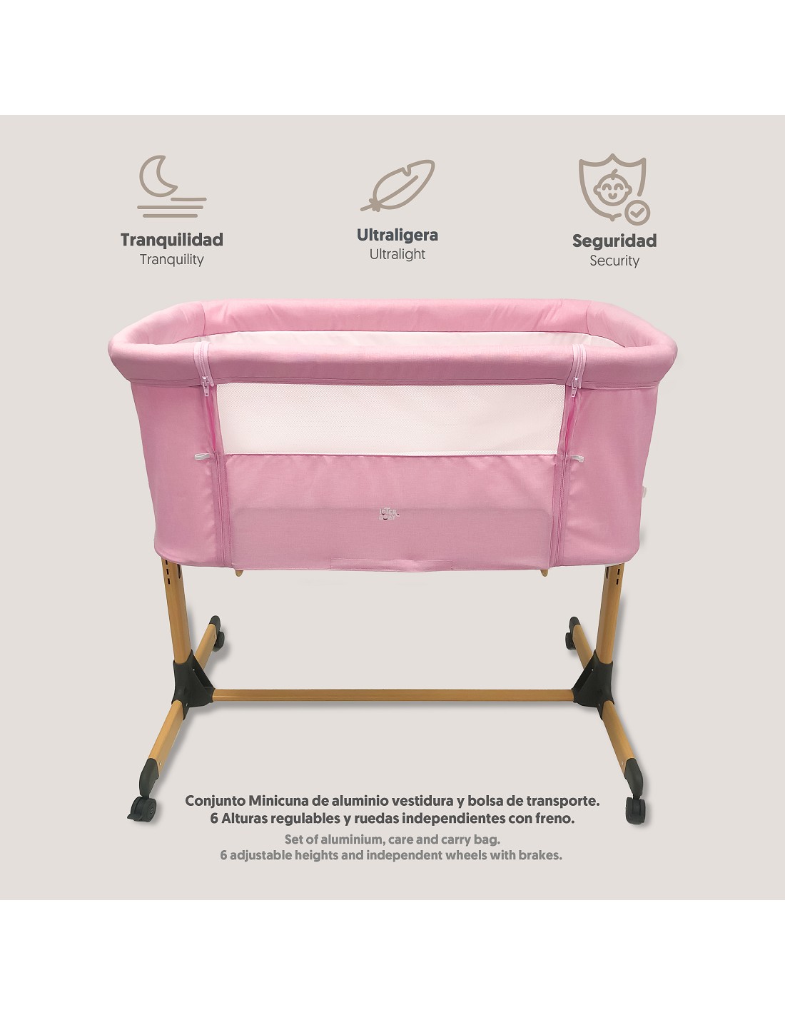 Minicuna colecho STUCK TO ME Rosa - Imagen 5