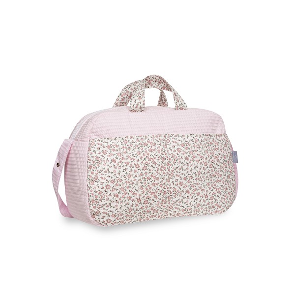 Bolso maternal Nido de abeja +Flores rosa